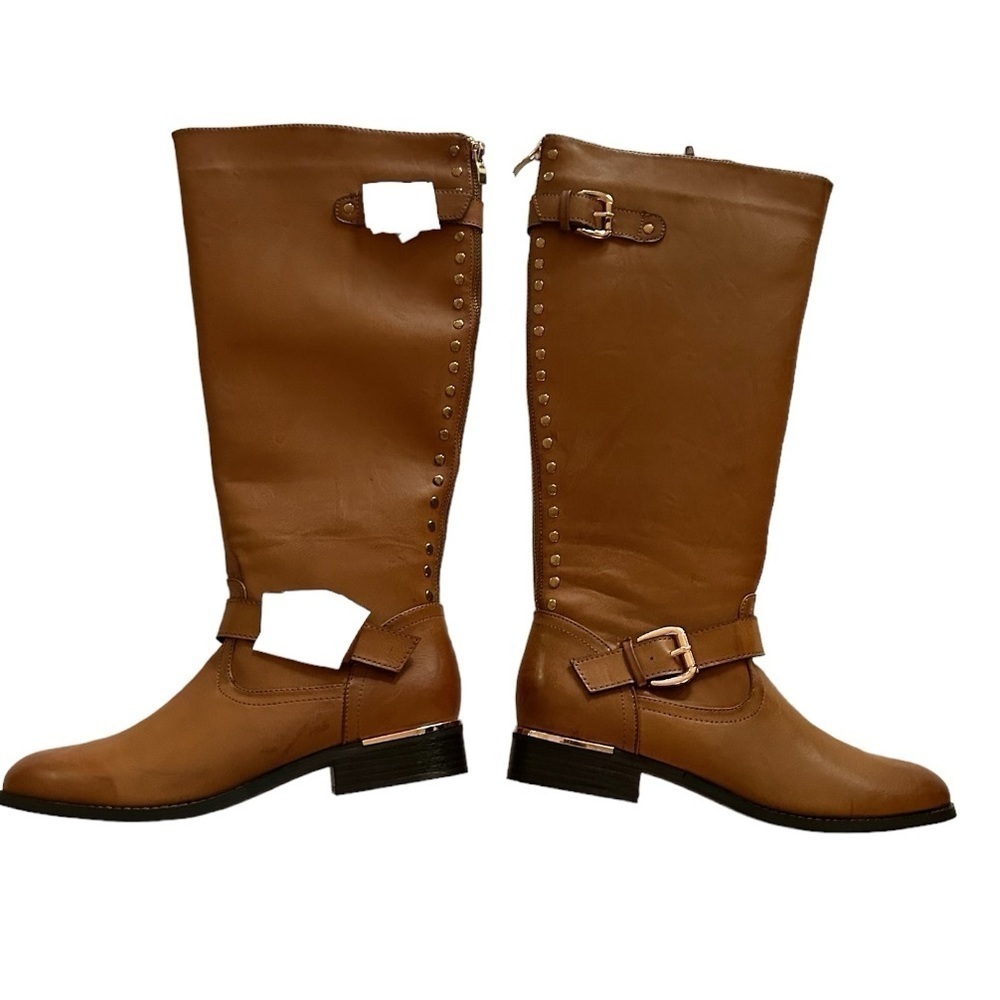 NEW Steve Madden Harlii Studded Cognac Knee High Boots New in Box Women’s 9.5 - Picture 2 of 7